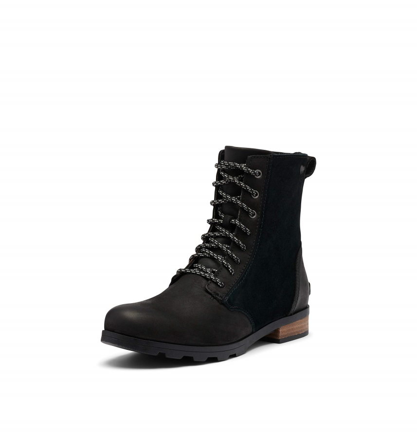 Czarne Damskie Skórzane Emelie Krótkie Koronkowe Botki Black Sorel Polska