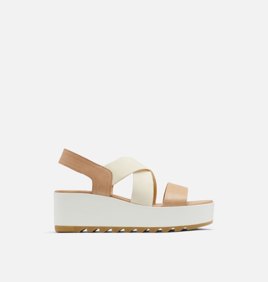 Sorel Polska Szczery Beżowo-kredowe Damskie Sandały Na Koturnie Cameron Na Płaskim Obcasie