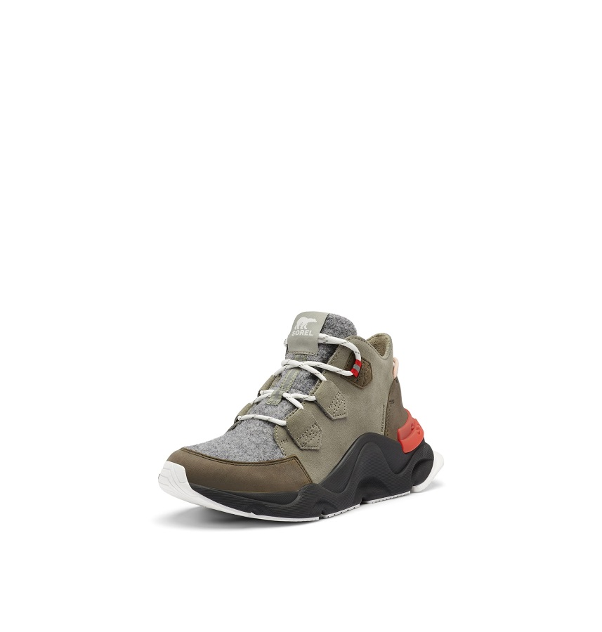 Sorel Damskie Buty Kinetic Rngd Caribou Wodoodporne Skórzane Buty Zimowe Szara Zielona Alpejska Tundra