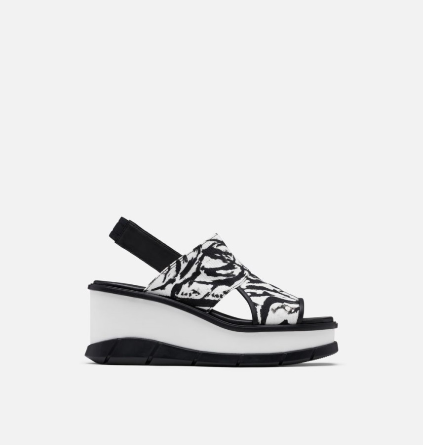 Sandały Damskie Joanie Iii Bez Pięty Na Koturnie Sorel Polska Biało-czarne